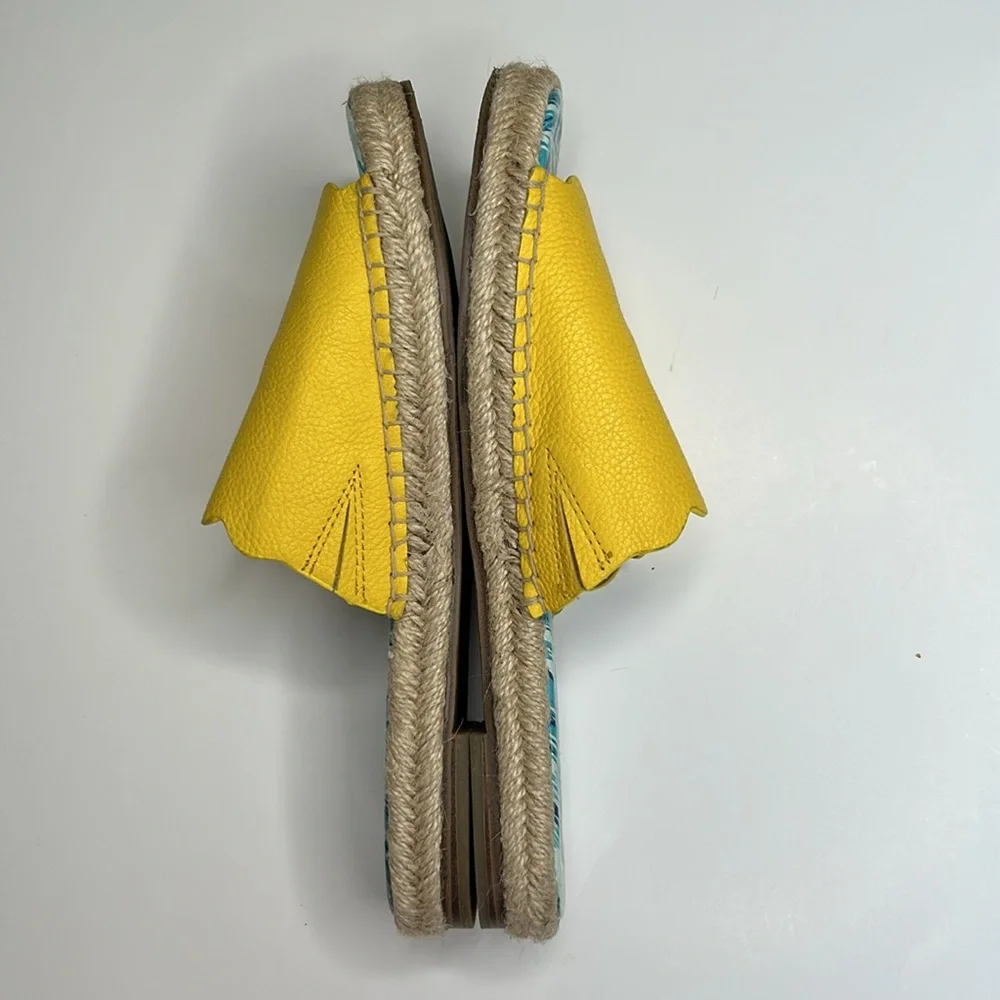 J. McLaughlin Aries Leather Scalloped Sandals‎ Yellow 9.5